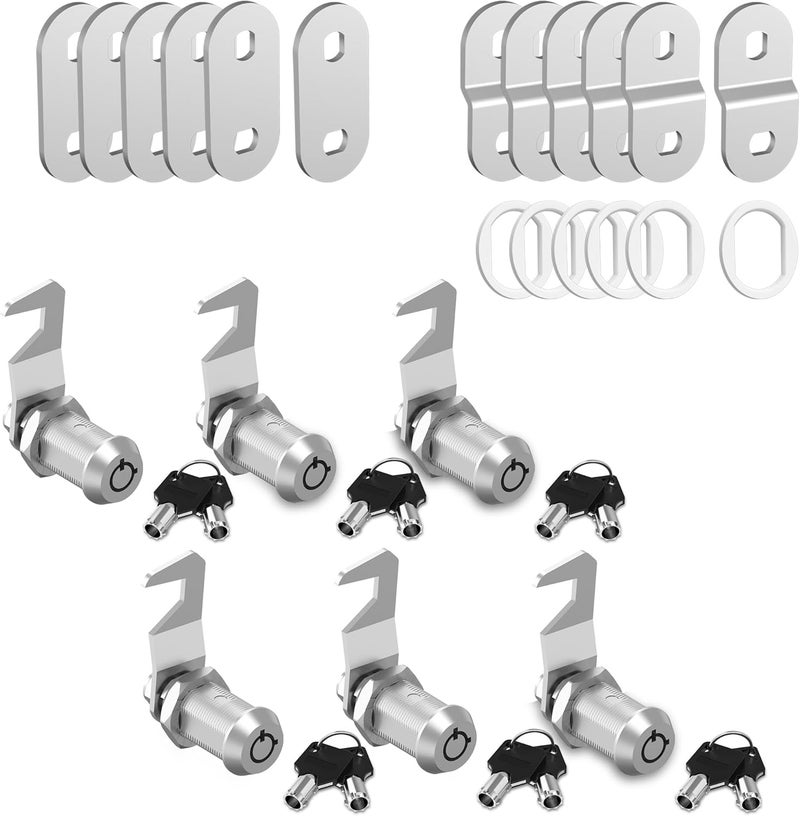 Hecfu 6 Pcs Tool Box Locks with Keys, Tubular Cam Lock 1-1/8" Keyed Alike, Hook Cam, Toolbox Locks Secure Your Toolbox Mailbox Drawer File Cabinet Lock, Silver Zinc Alloy - Image 1